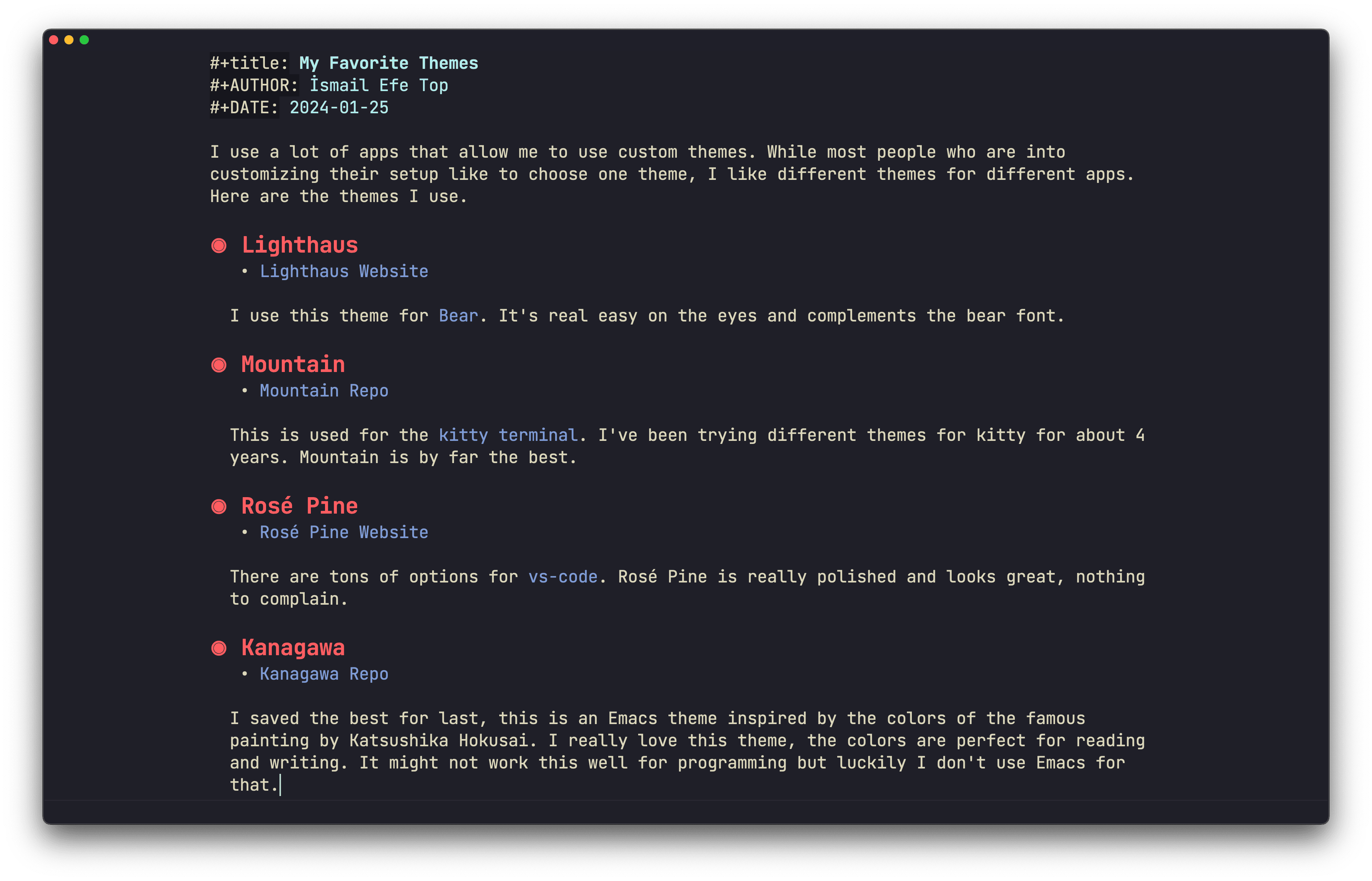 Image of Emacs, my writing and reading app.